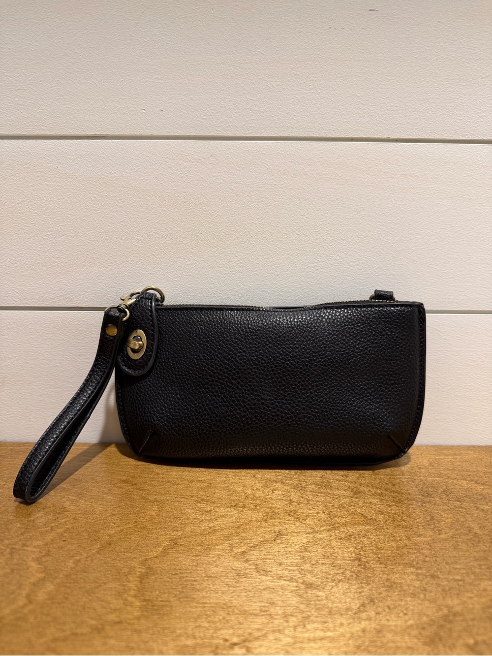 Classic Black Leather Wristlet Clutch